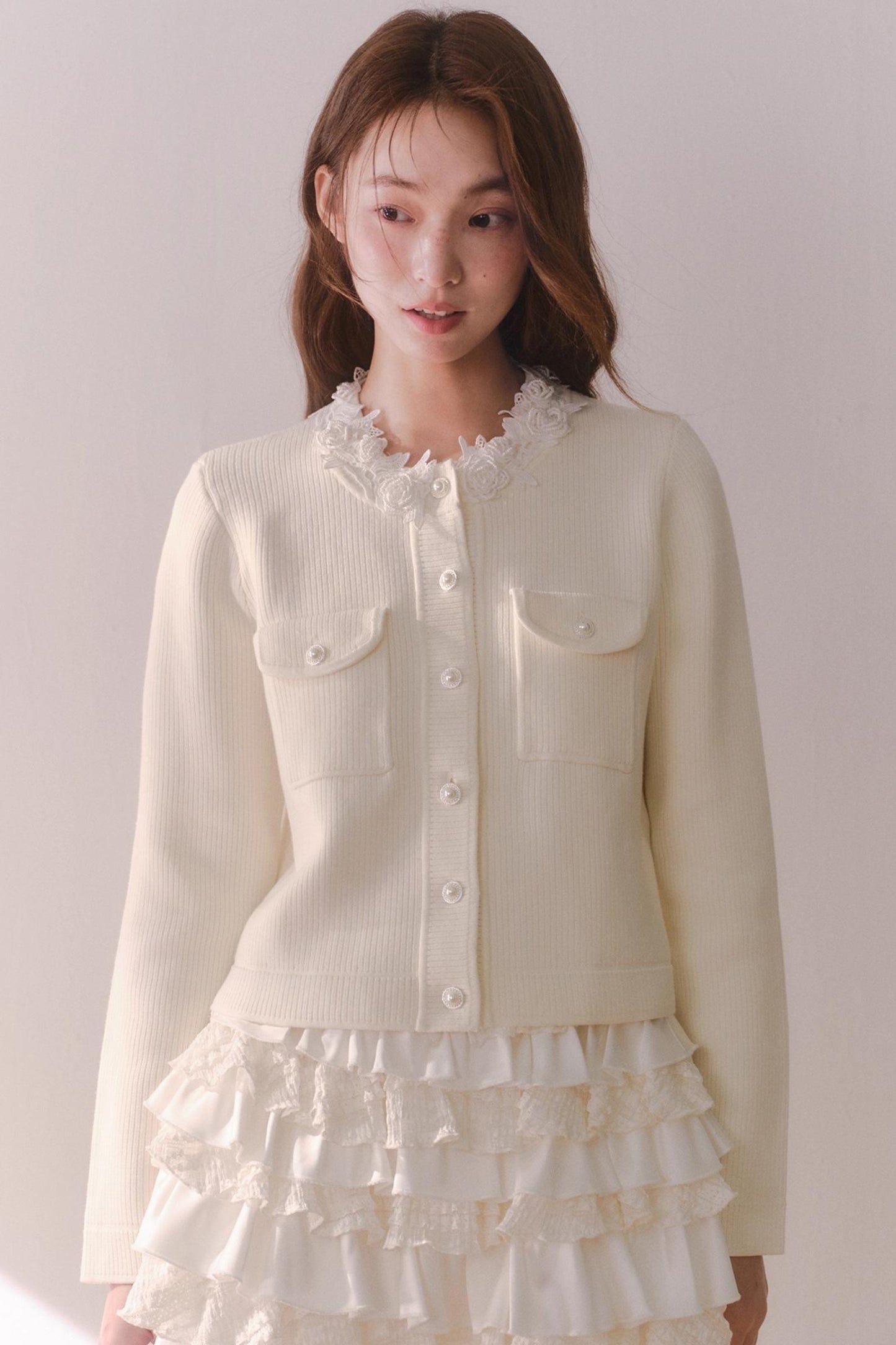 French Rose Lace Knitted Top