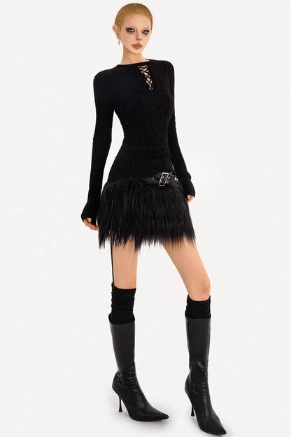 Cut Out Black Knitted Top