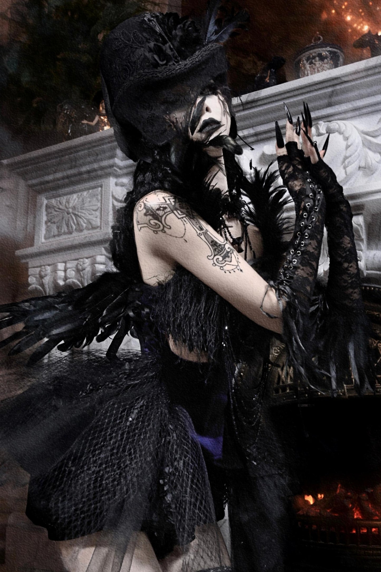 Diamond Feather Trailing Dress