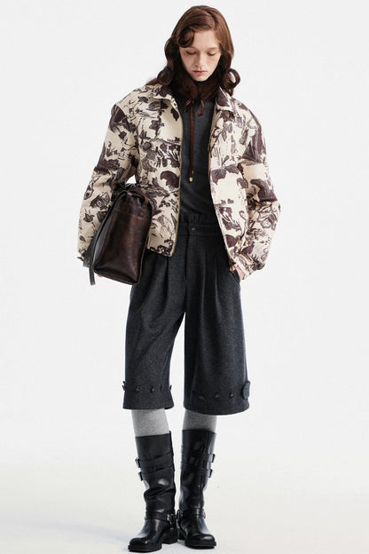 Gray Woolen Lace-Trim Pants