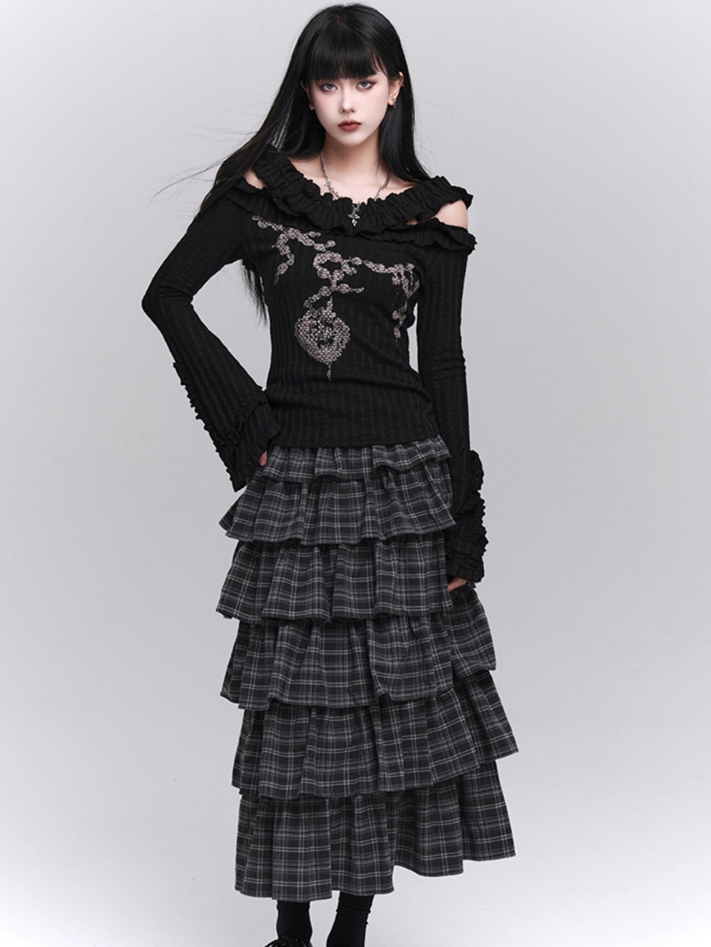 Long Artistic Plaid Skirt