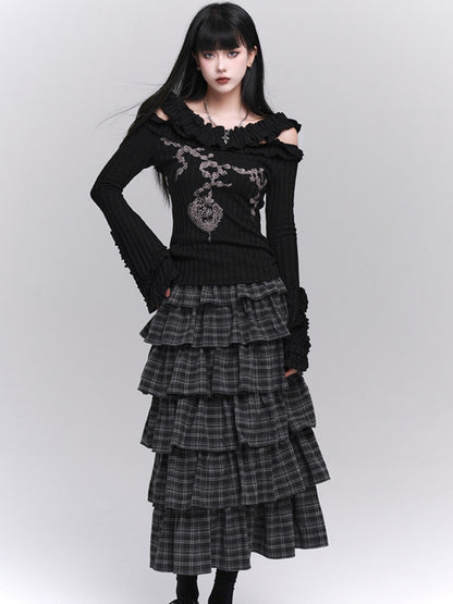 Long Artistic Plaid Skirt