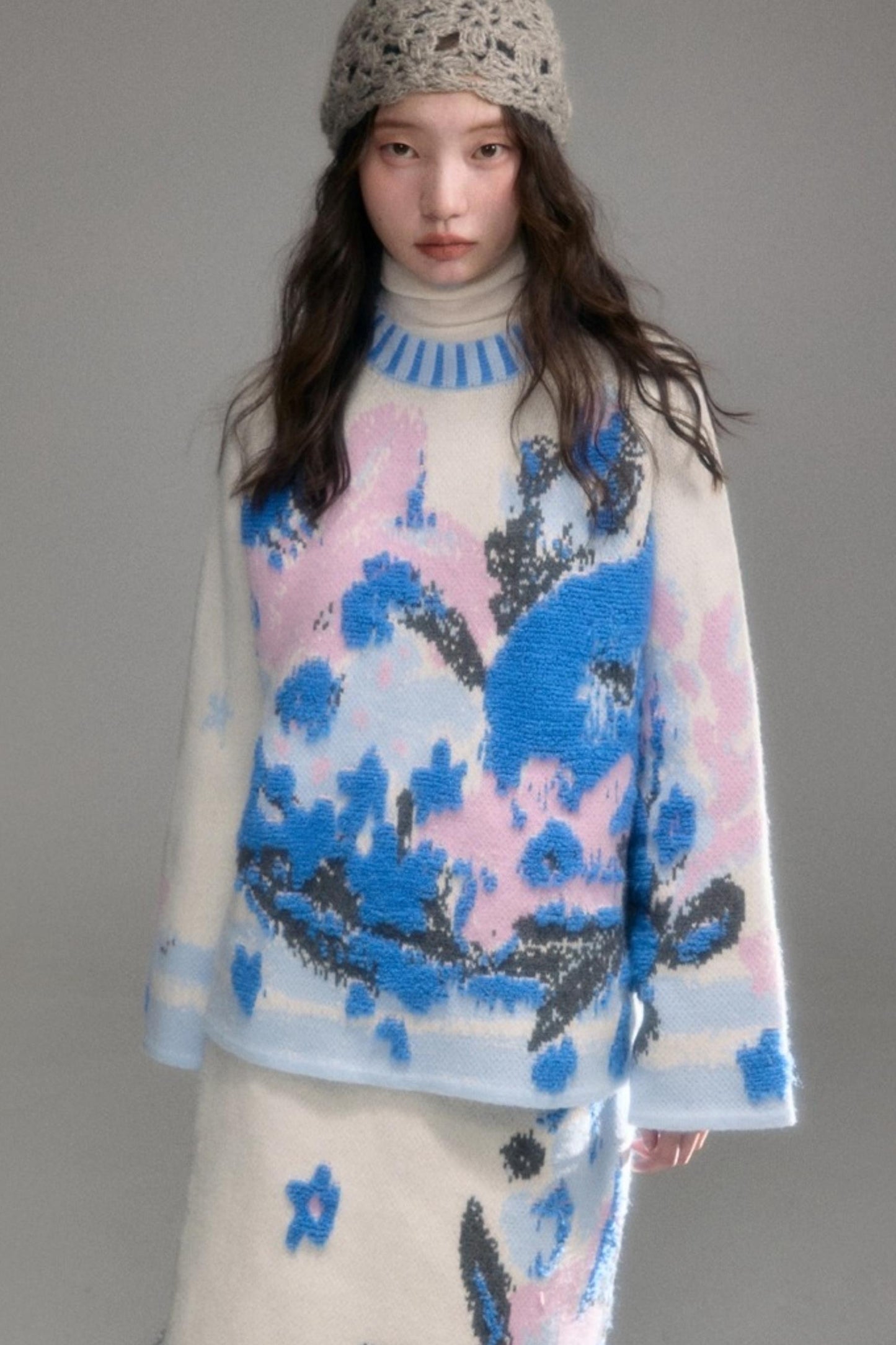 Oil Painting Jacquard Wool Sweater Set-Up