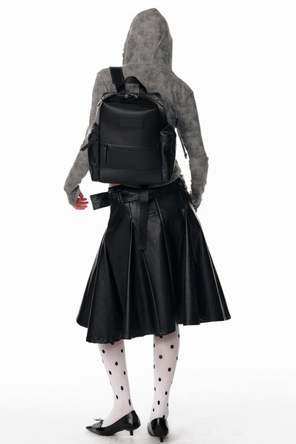 Pu Leather Black Midi Skirt