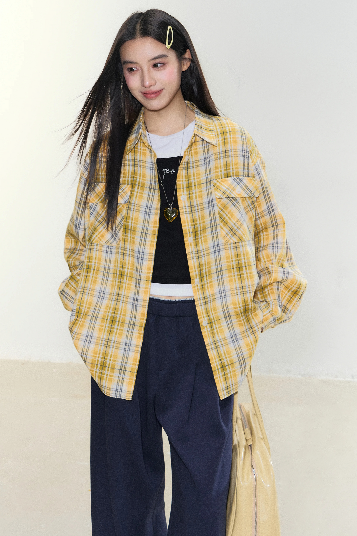 Morning Story Yellow Plaid Shirt Jacket