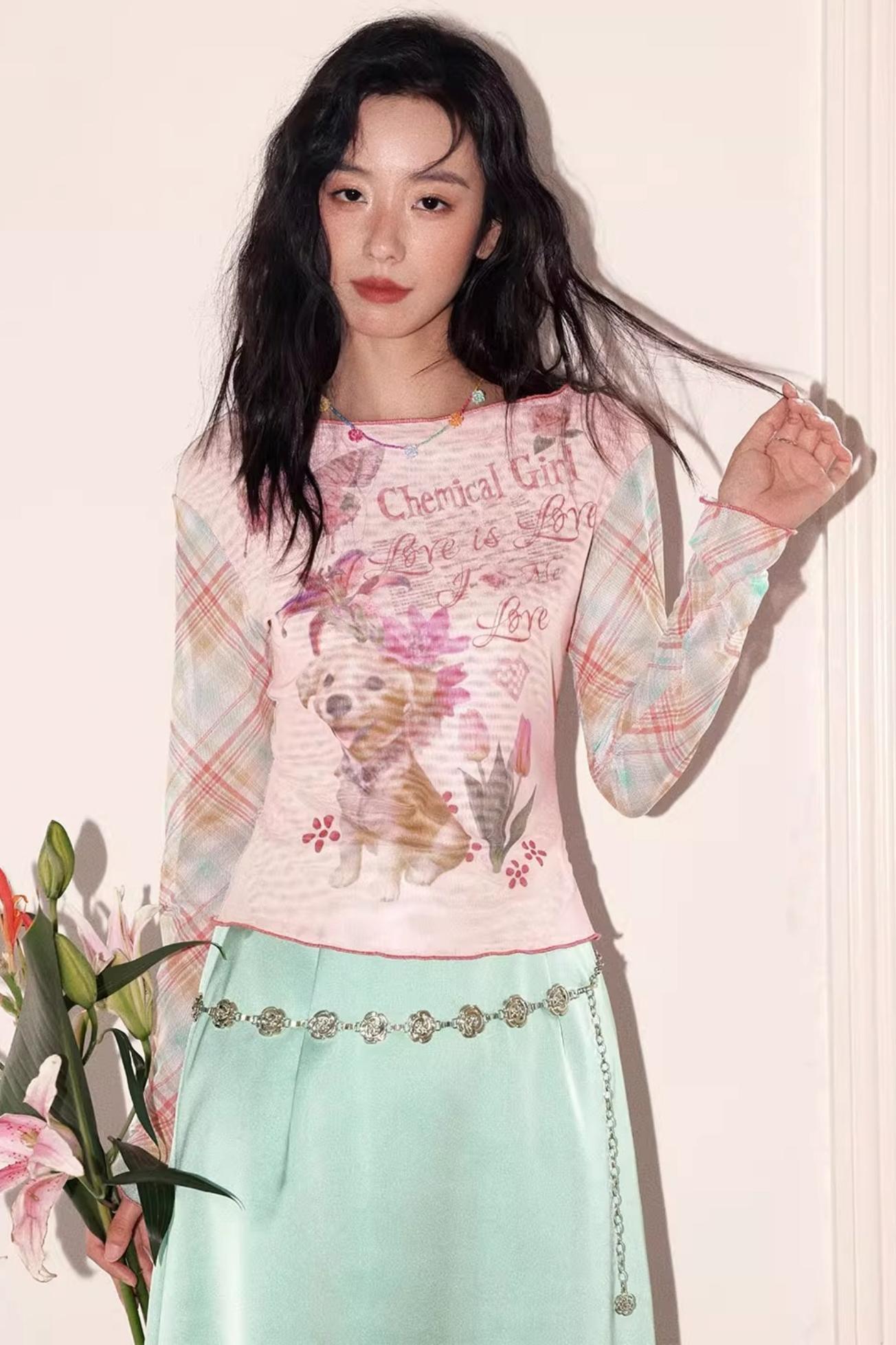 Puppy Pictorial Mesh Top