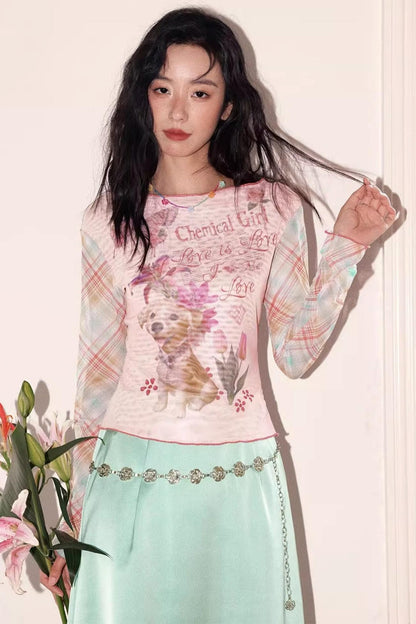 Puppy Pictorial Mesh Top