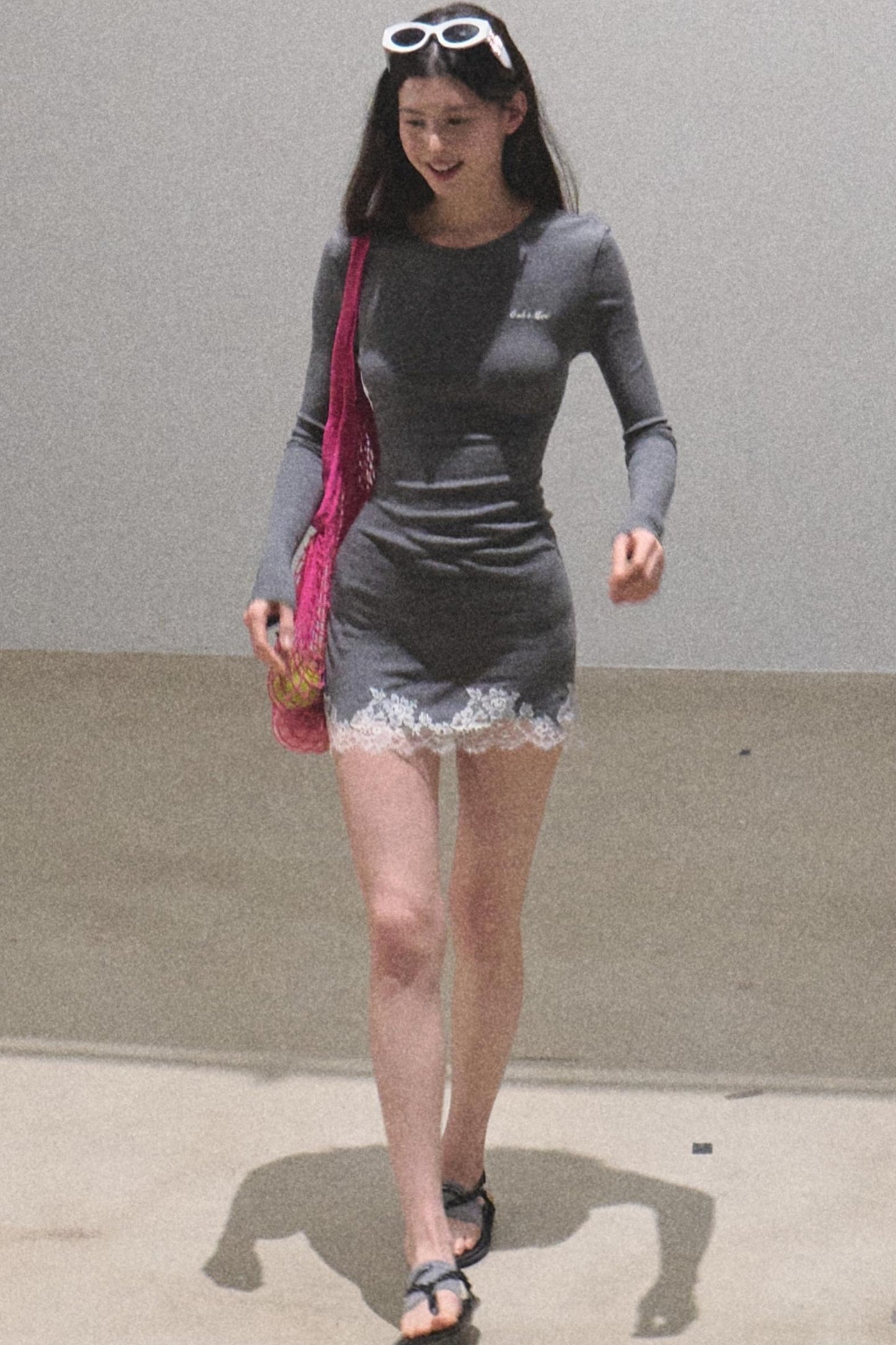 Lace-Trimmed Knit Dress