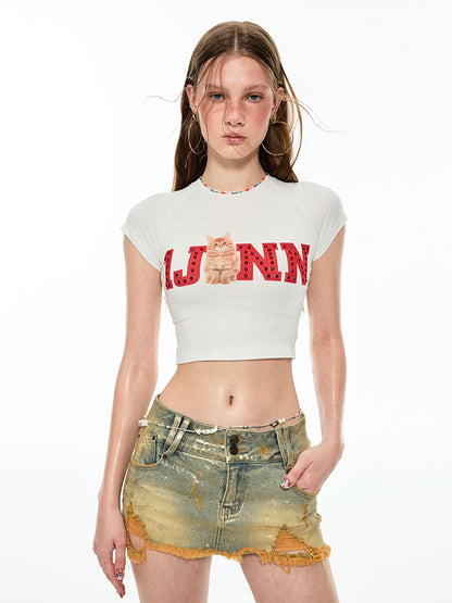 Low Waist Distressed Denim Mini Skirt