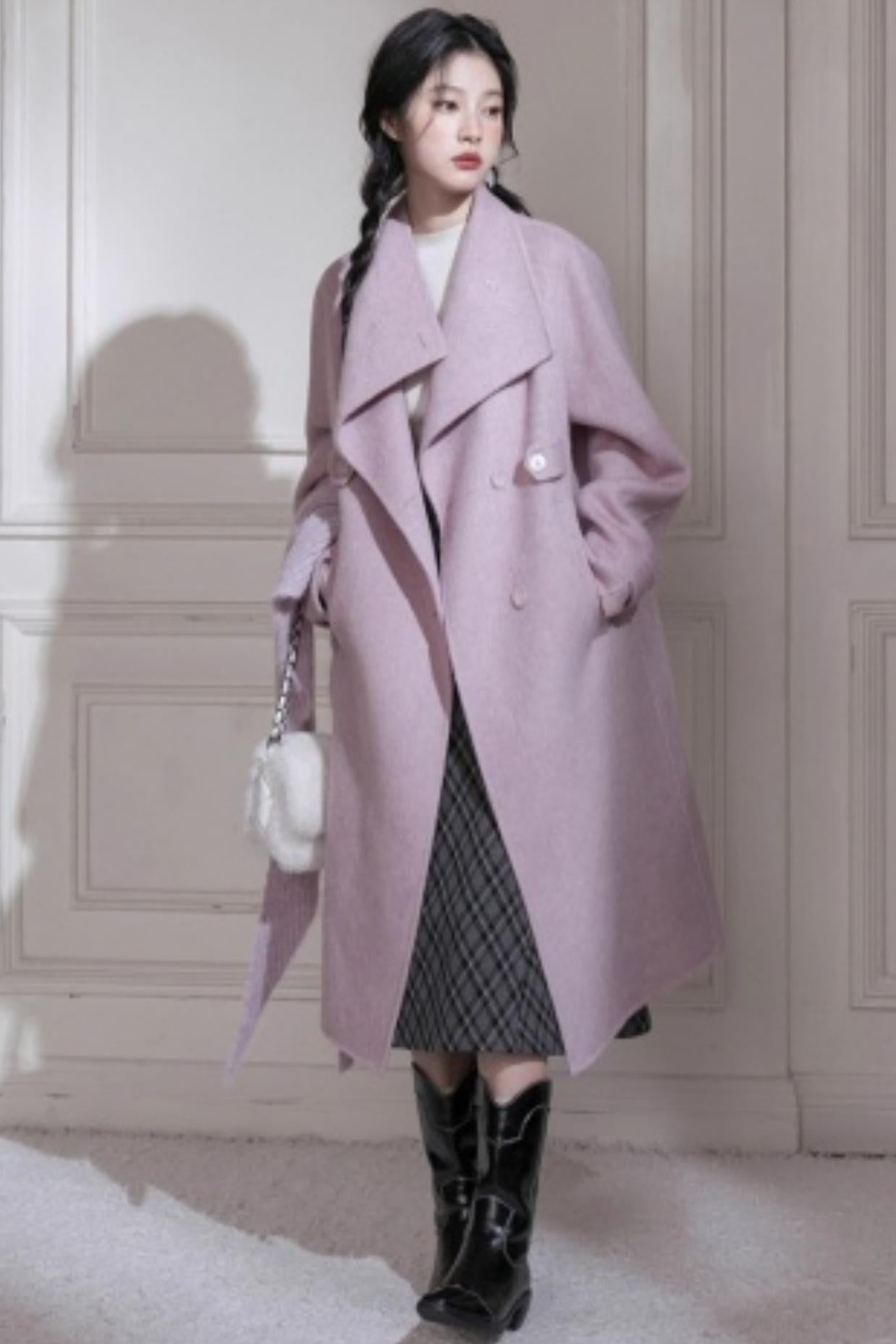 Gray Plaid Leather Midi Skirt