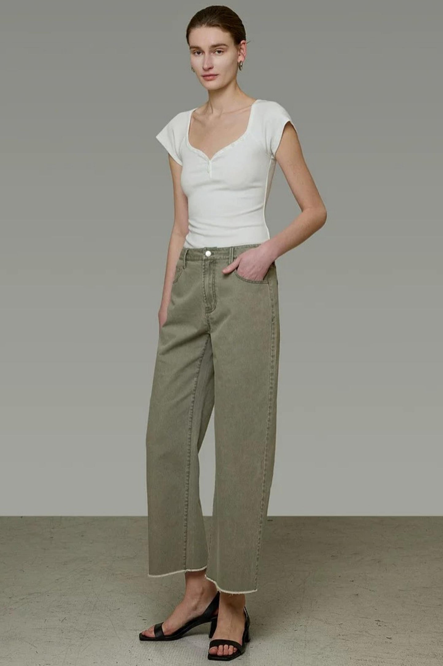 High-Waisted Denim Pants