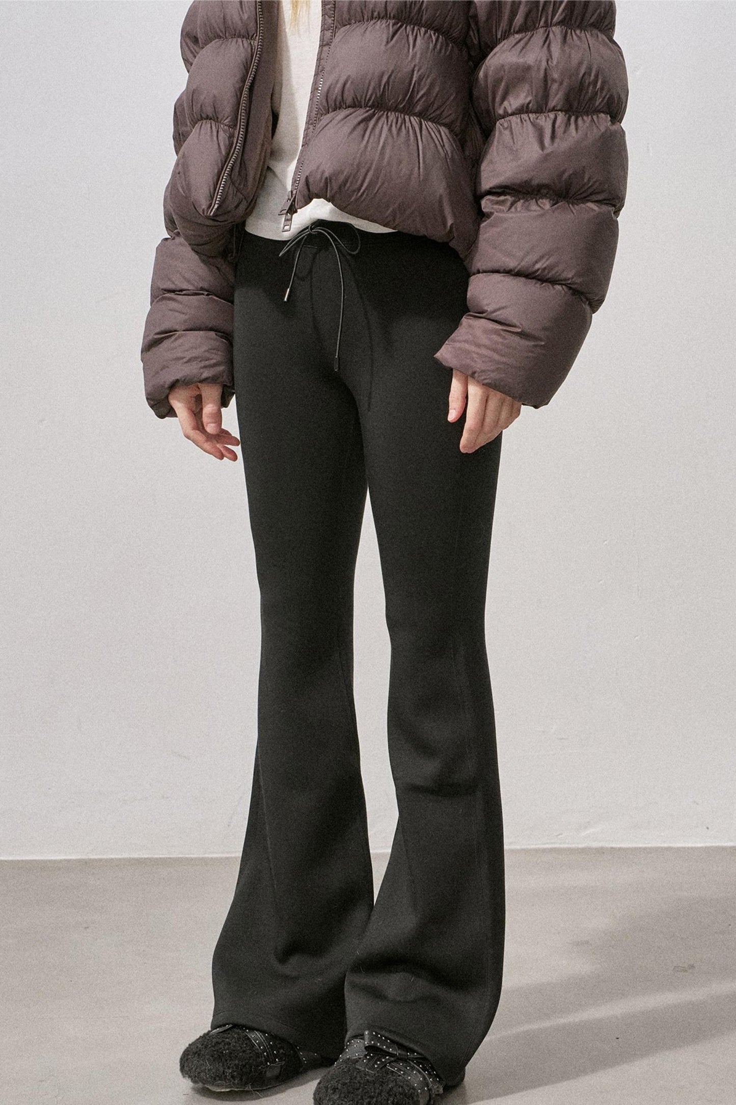 Black Micro-Stretch Flared Pants