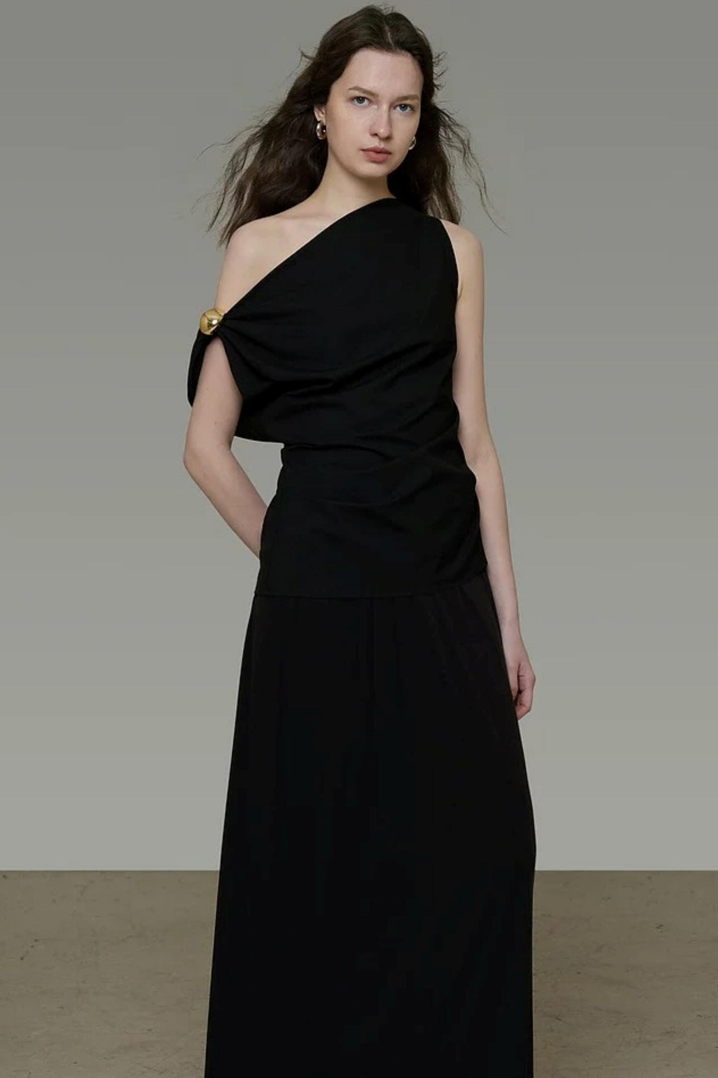 Asymmetrical Black A-Line Dress