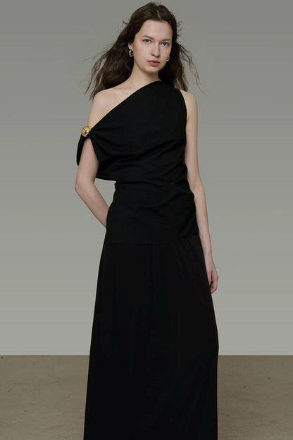 Asymmetrical Black A-Line Dress