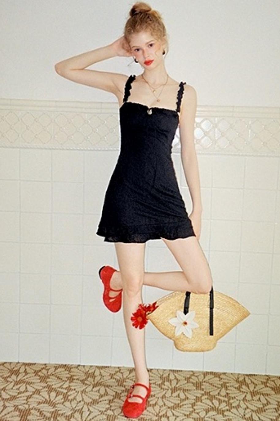 Ruffled Lace A-line Slip Dress