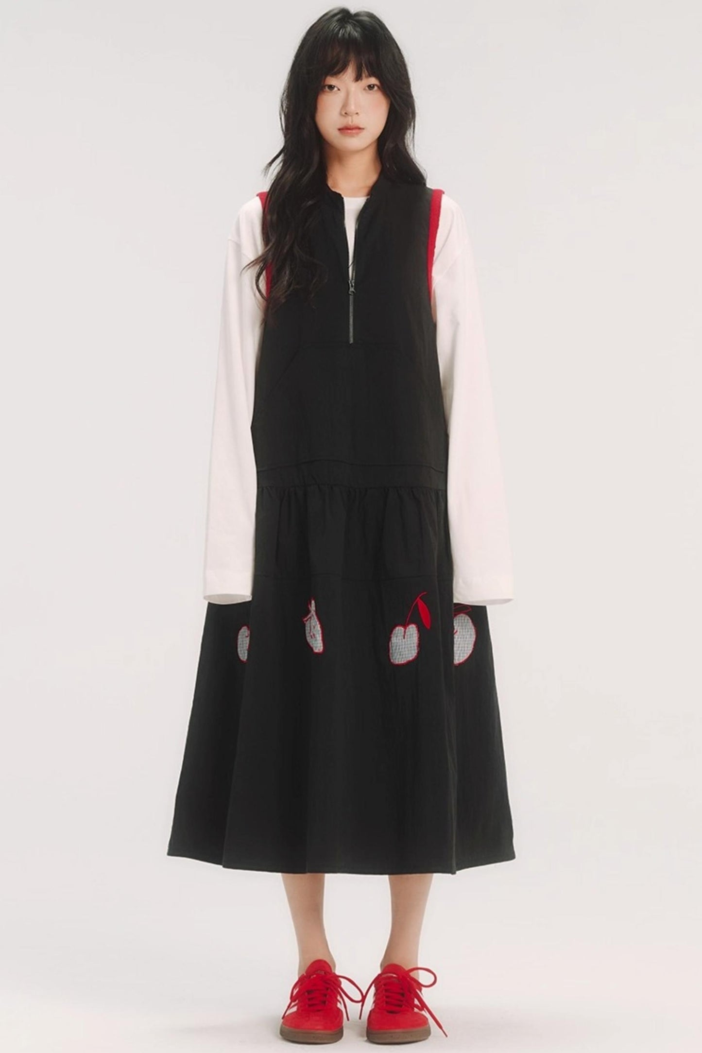 Contrast Patch Embroidery Sleeveless Dress