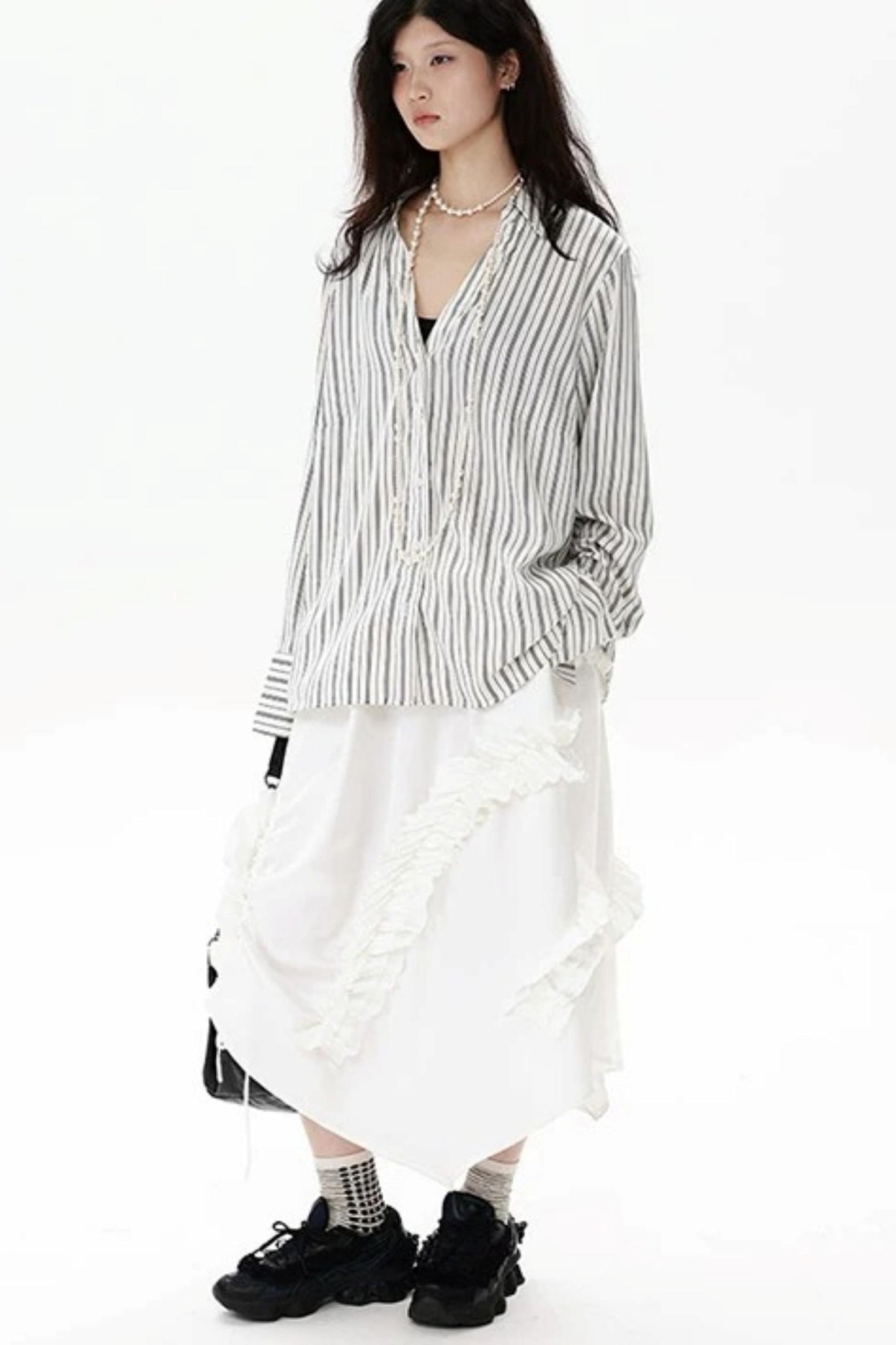 Irregular Acetate Ruffle Drawstring Skirt
