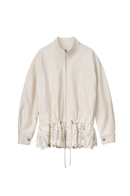 Hollow-Out Floral Leather Jacket