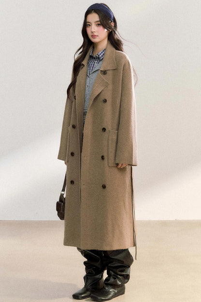 Lapel Double-Breasted Knit Coat
