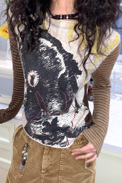 Retro Woolen Printed Top
