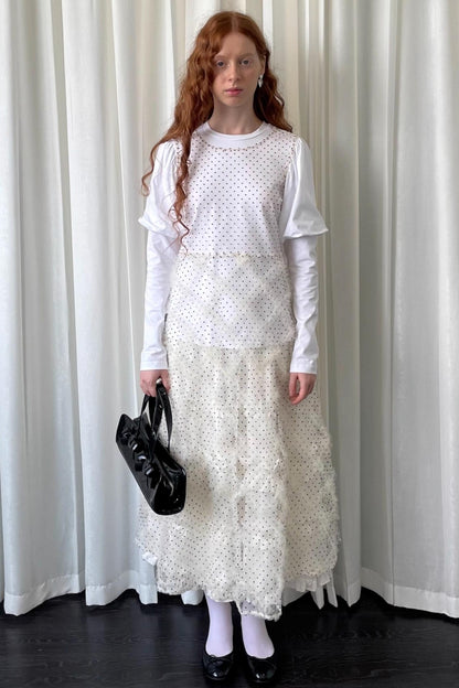 Lace Mesh Polka Dot Flocked Sundress