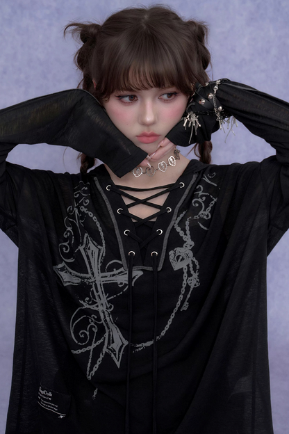 Dark Cross Hooded Top