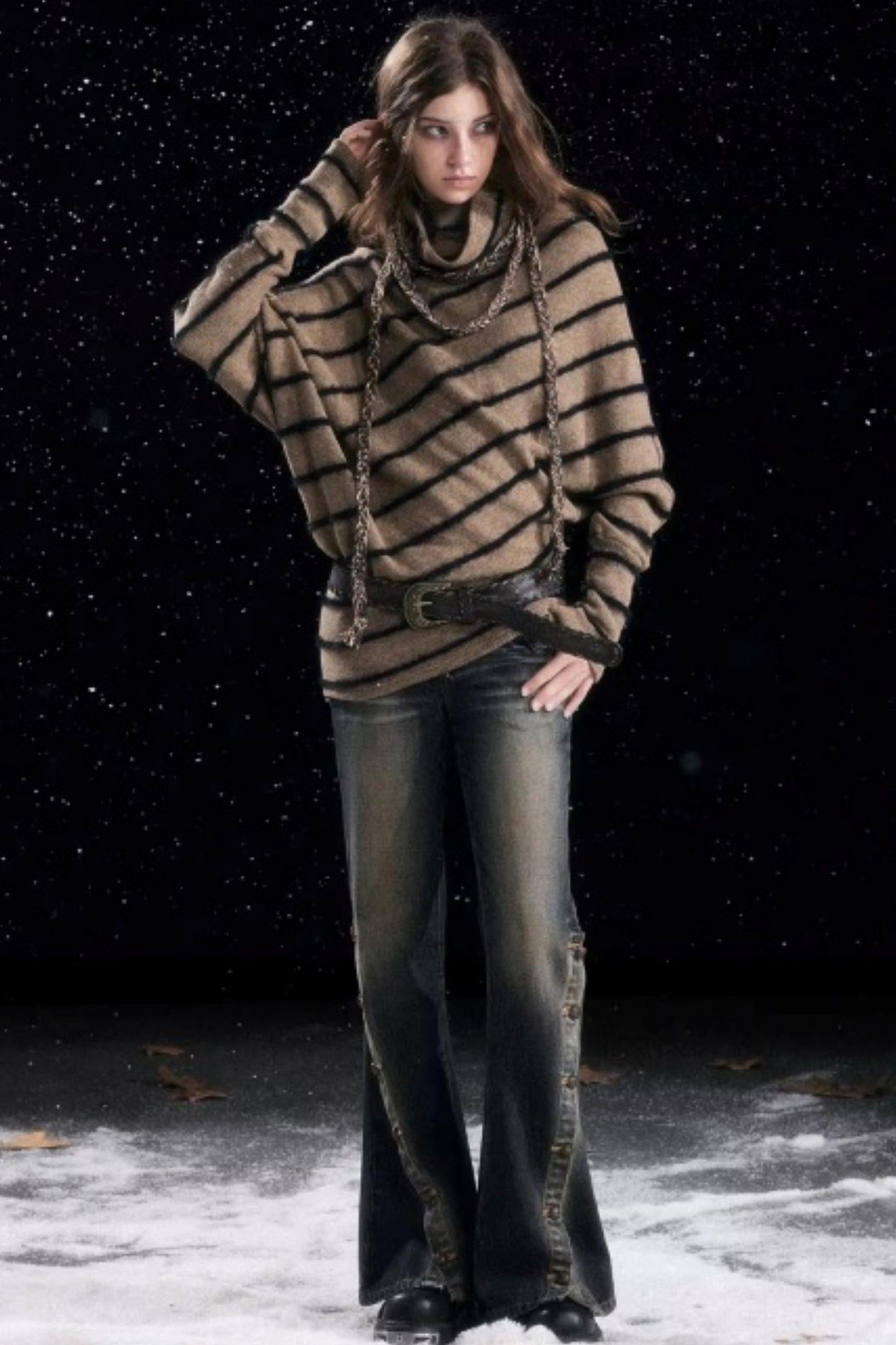 Diagonal Striped Batwing Sweater