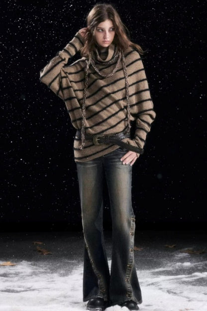 Diagonal Striped Batwing Sweater