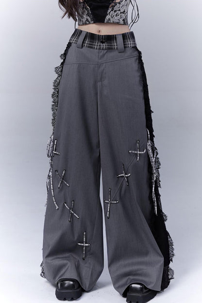 Gray Hollow Lace Fusion Casual Trousers