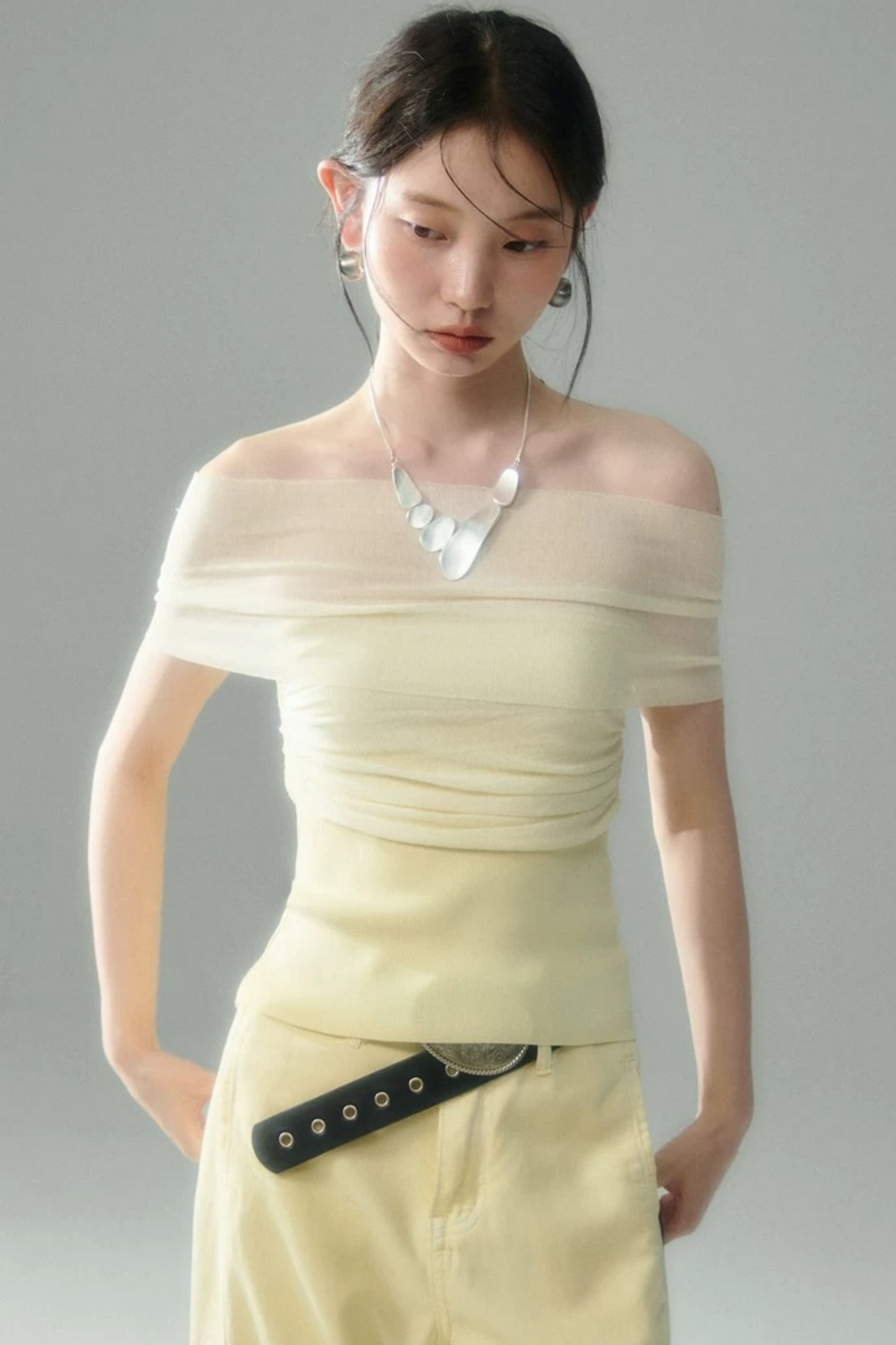 Misty Light Pleated Tulle Blouse Set