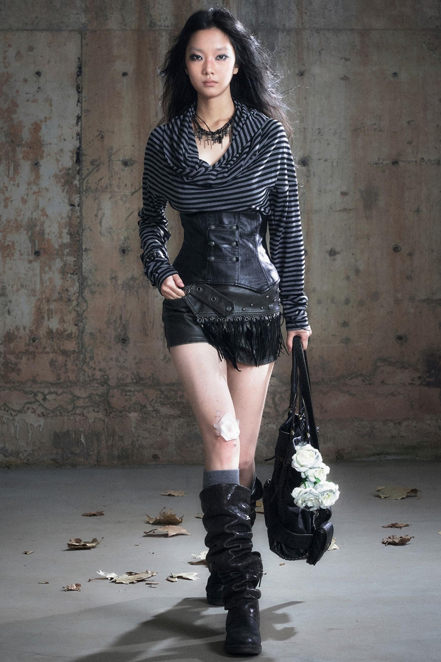 Vintage Leather Knitted Slim Top