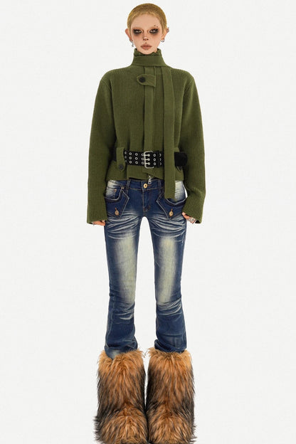 Retro Stand-Up Collar Cardigan