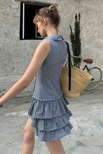 Uena Navy Check Puffy Dress