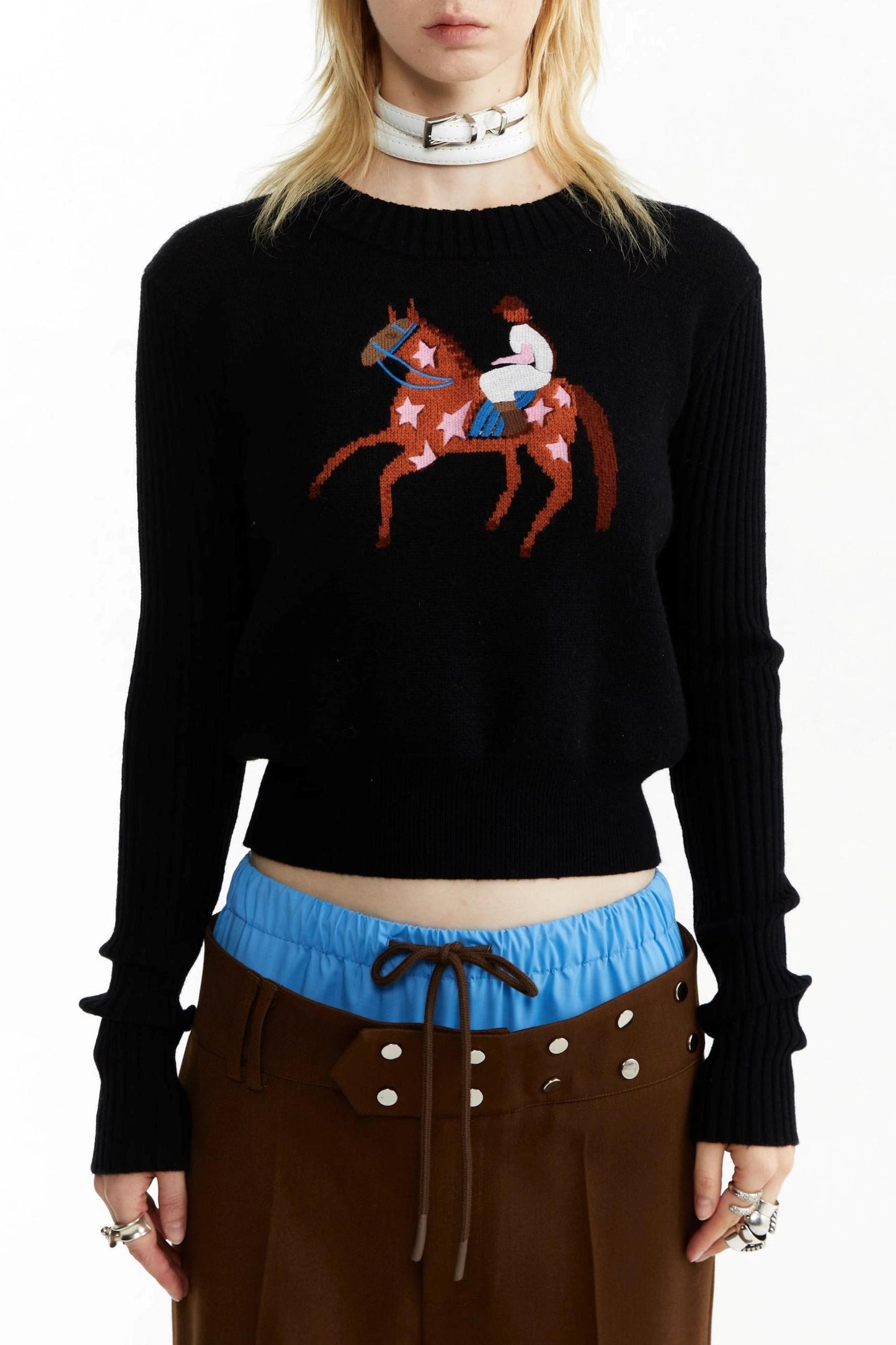 Equestrian Race Pattern Knitted Sweater