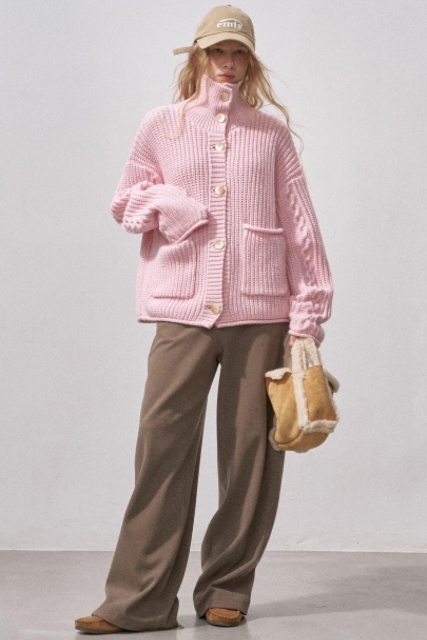 Thick Cable Knit Turtleneck Cardigan