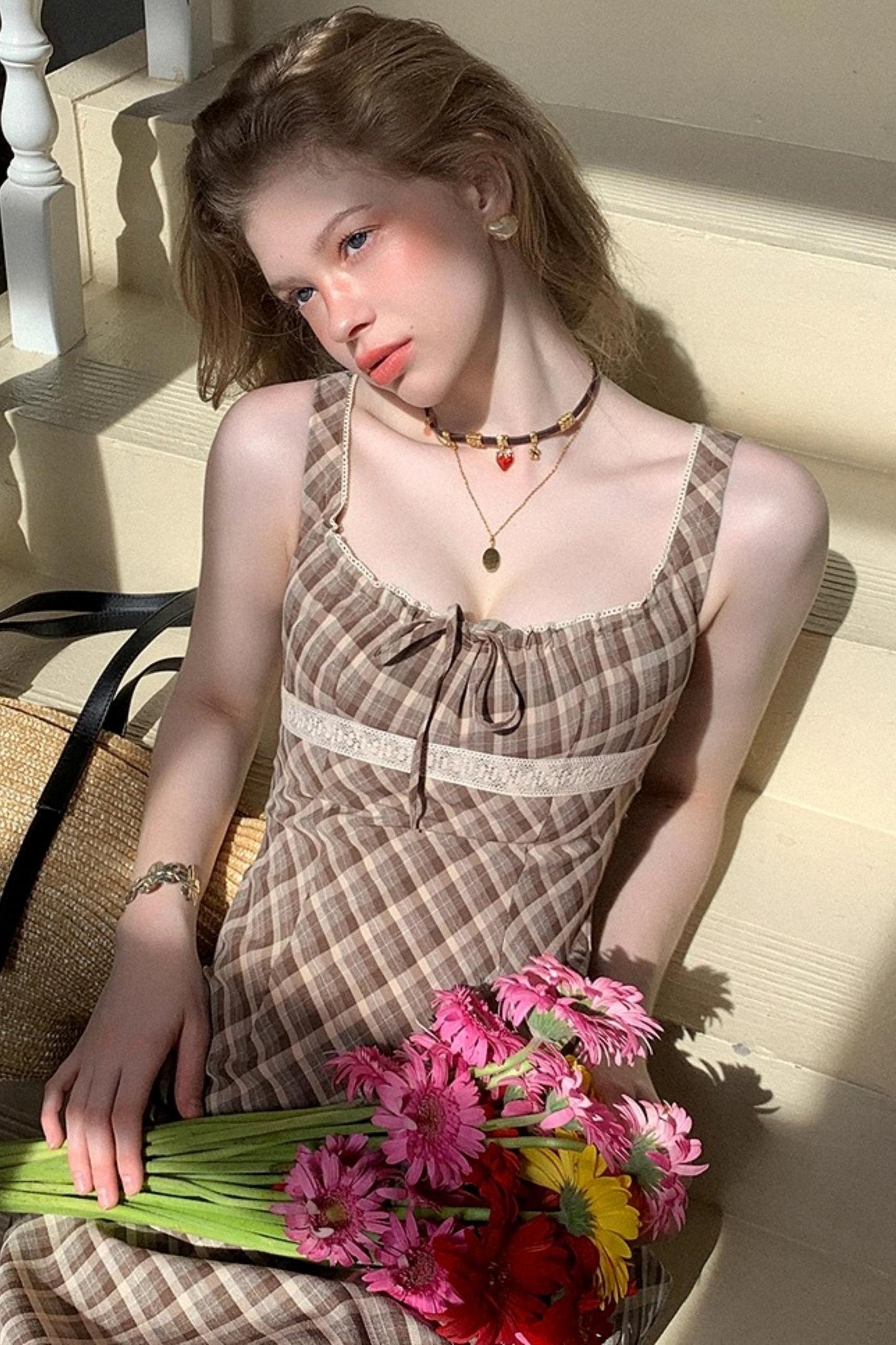 Brown Lace Slip Dress