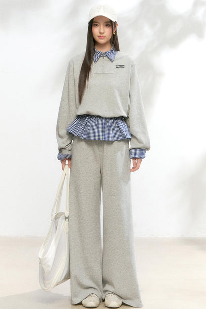 Plaid Polo Sweatshirt Set-Up