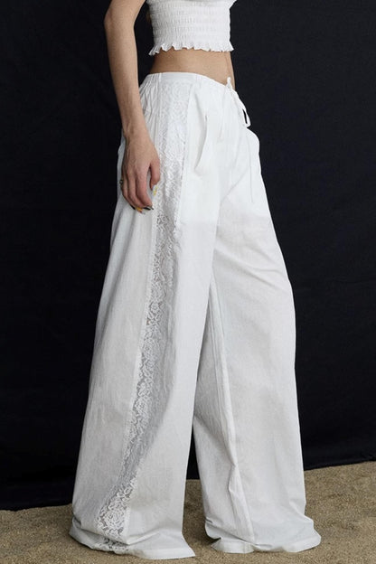 White Elasticated Waist Wide-Leg Trousers