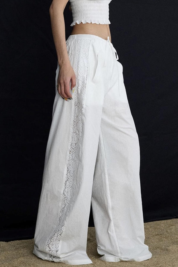 White Elasticated Waist Wide-Leg Trousers