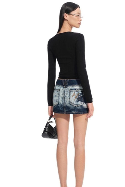 Blue Silk Asymmetrical Knit Top