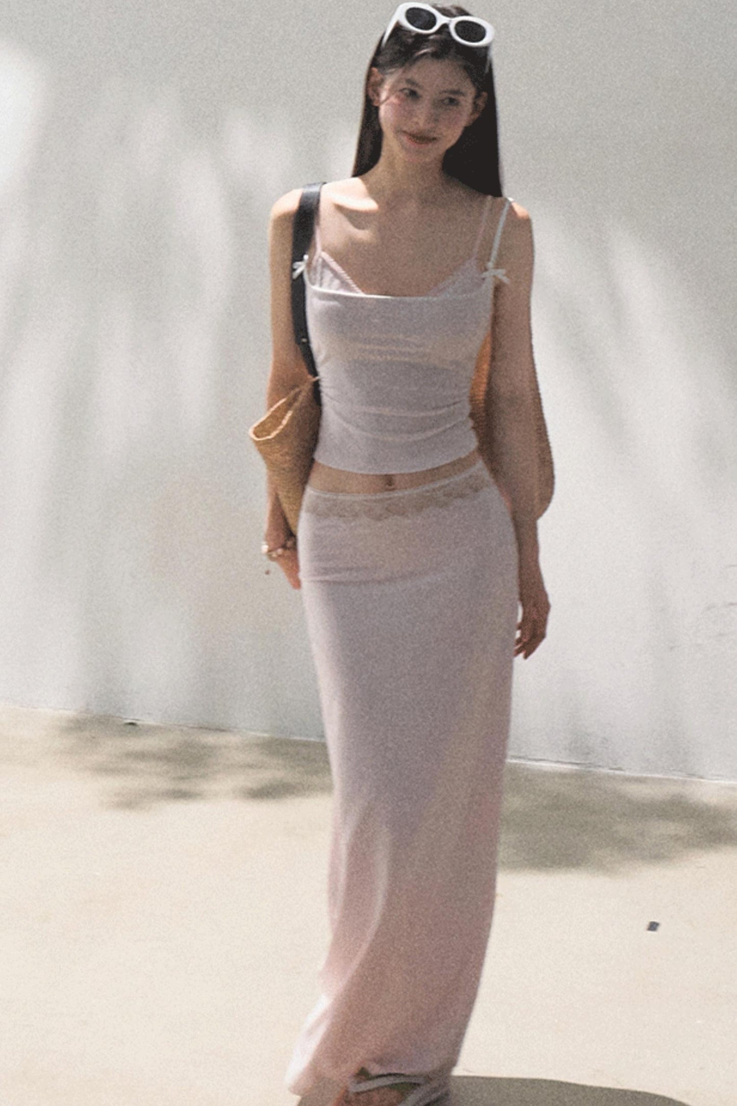 Lace-Trimmed High Waist Skirt