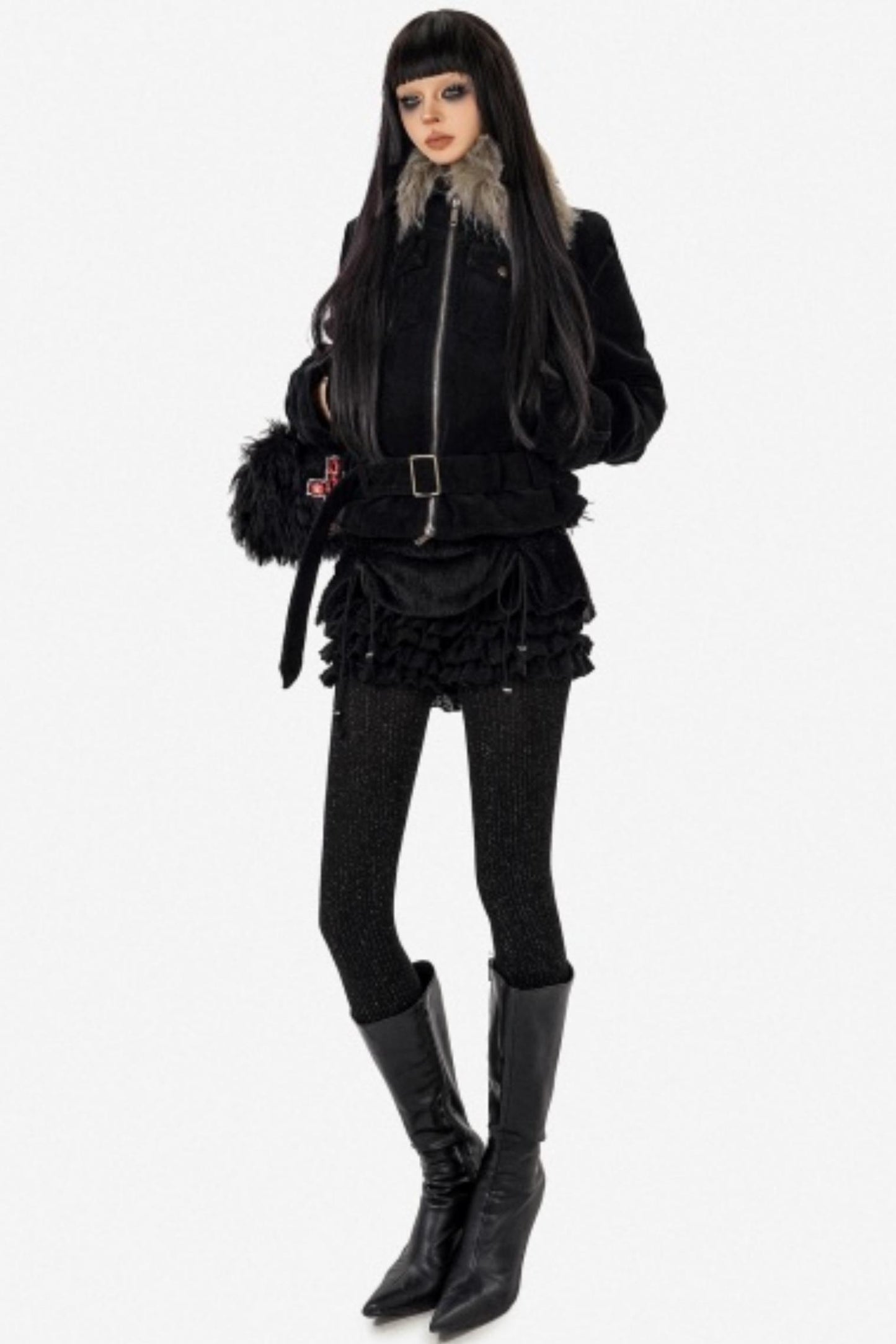 Cool Dark Fur Collar Jacket