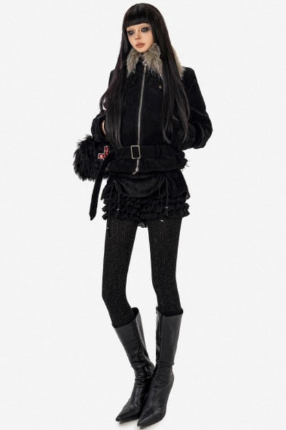 Cool Dark Fur Collar Jacket