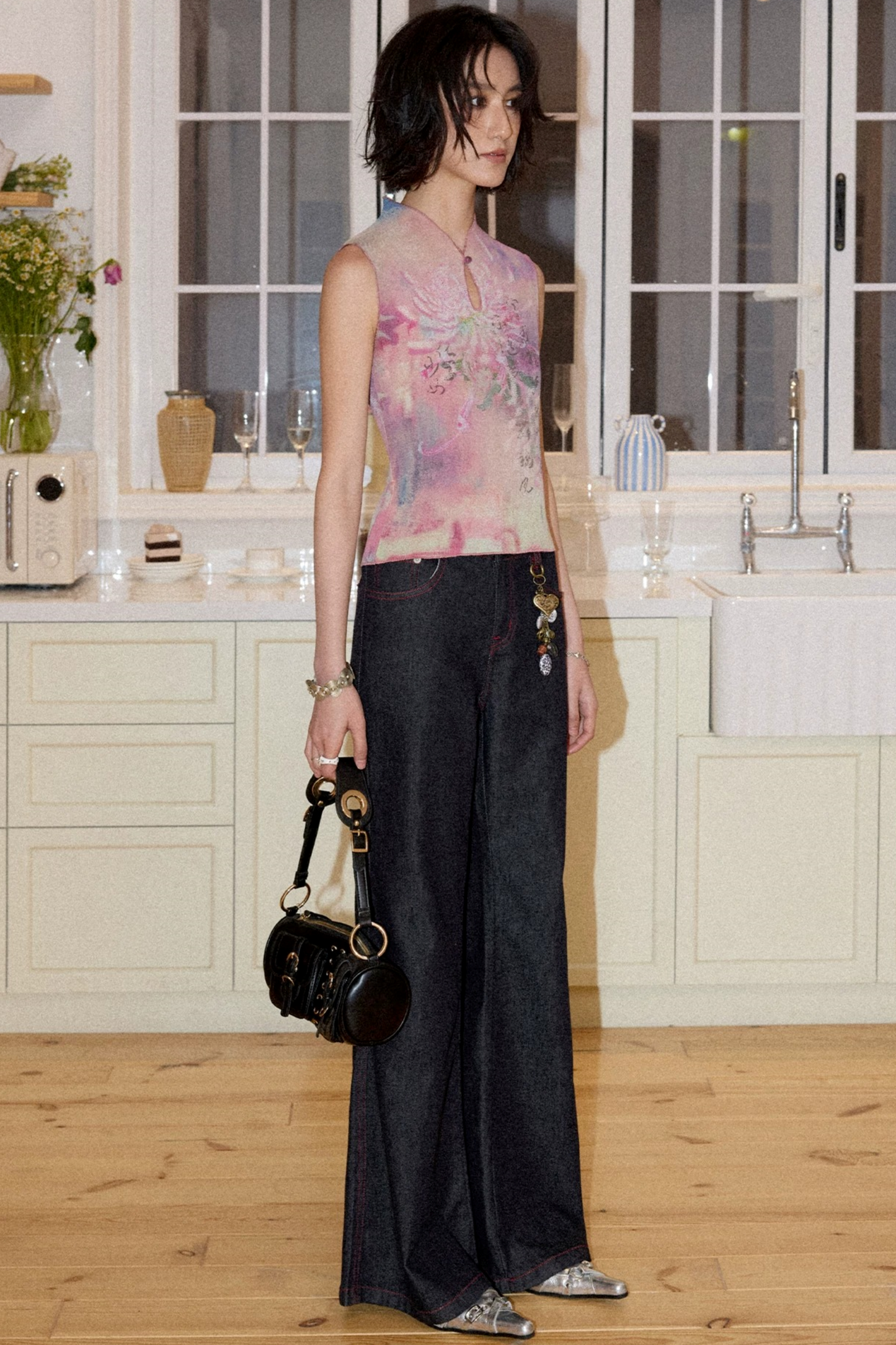 Retro Color-Blocked Flared Pants