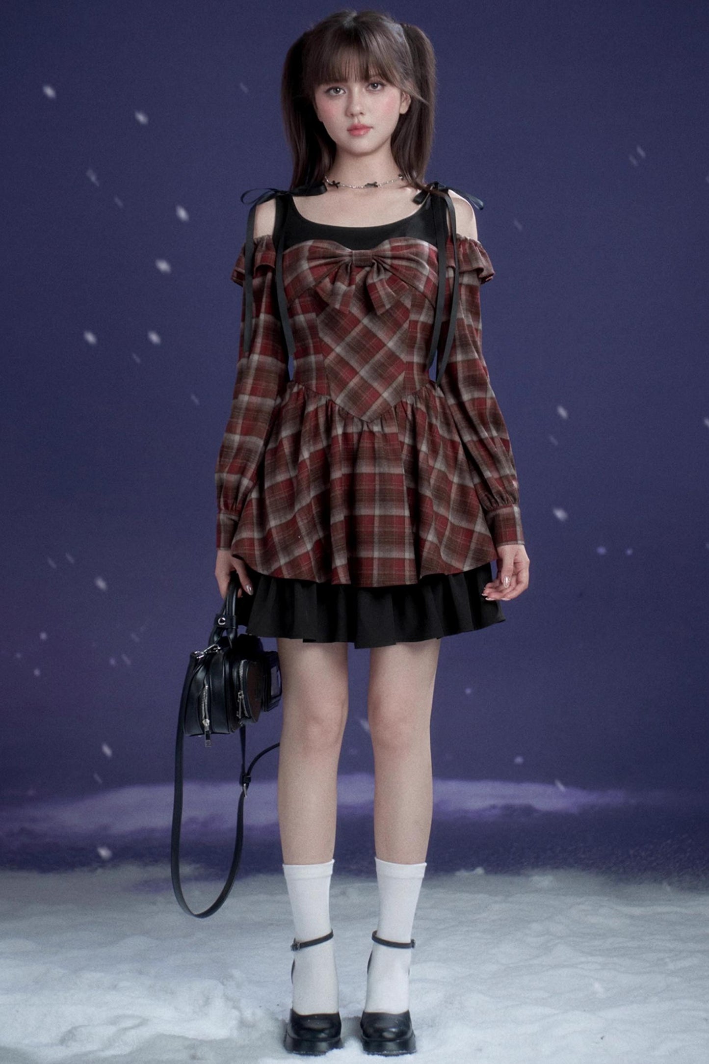 Plaid Fake Two-Piece Christmas Dress