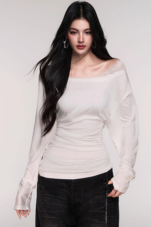 Tencel Panelled Lace Cross-Shoulder Top