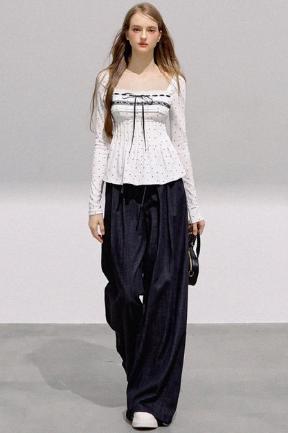 Lace Bow Polka Dot Top Set-Up