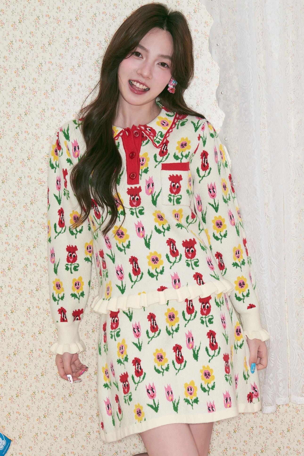 Peach Heart Knitted Top Skirt Set-Up