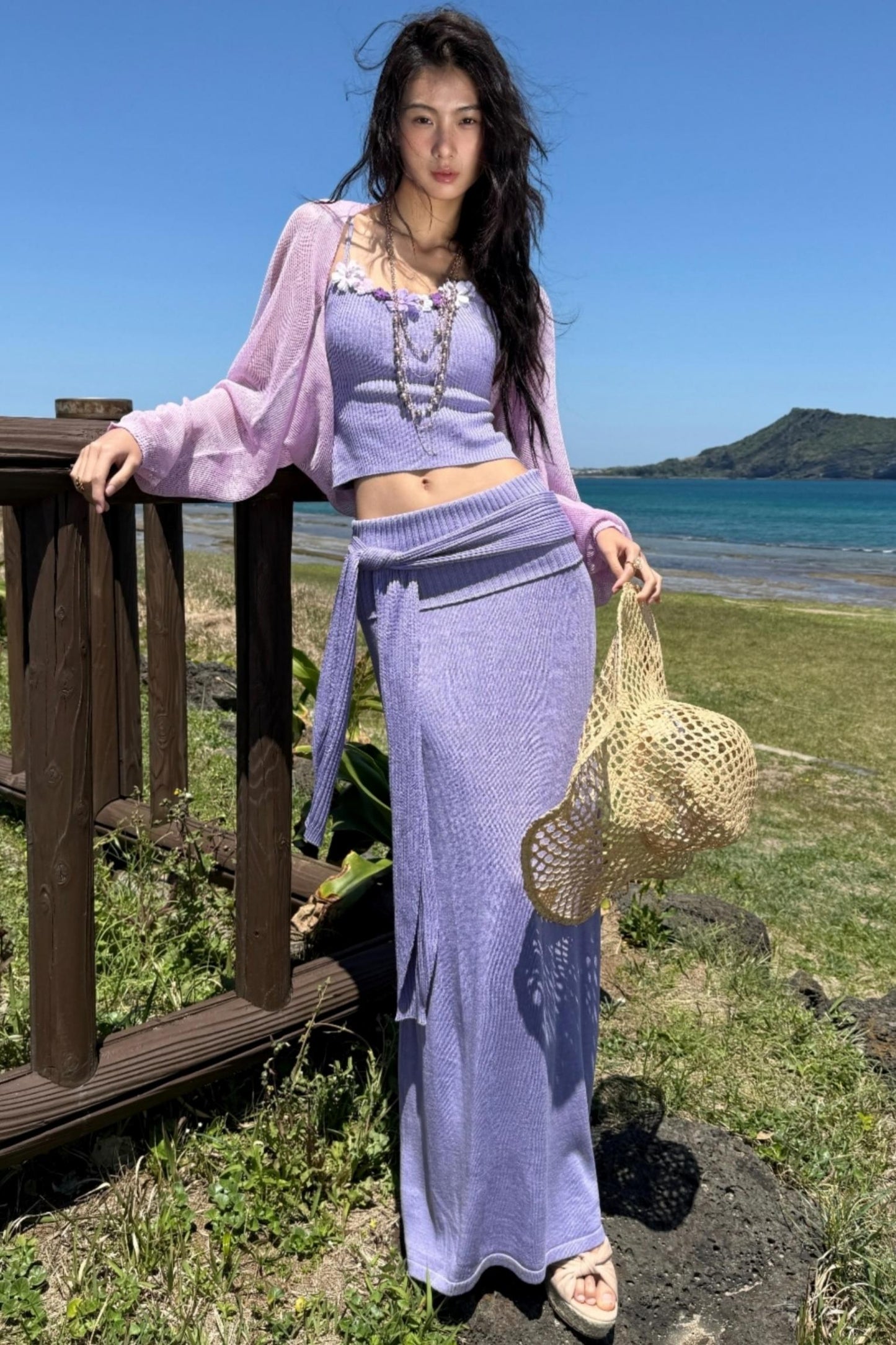 Floral Halter Skirt Cardigan Set-Up