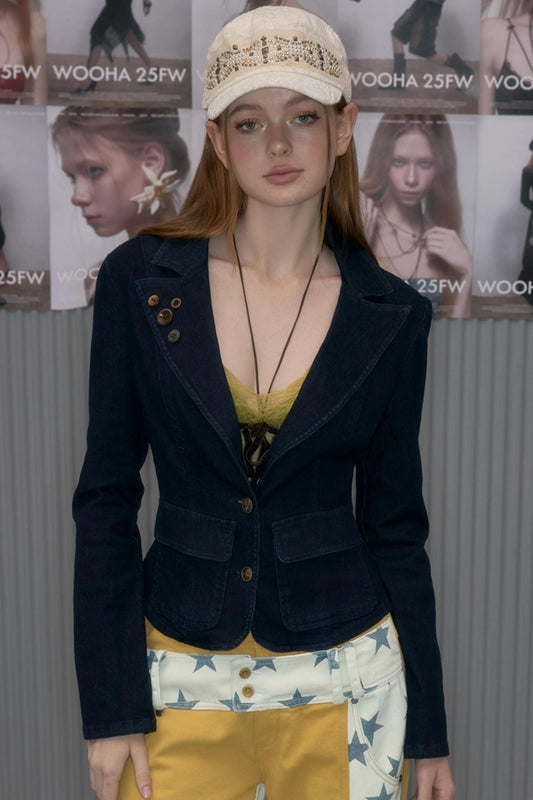 Retro Charm Denim Short Coat